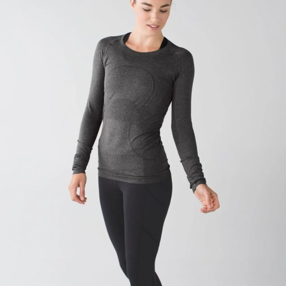Lululemon Athletica Swiftly Fitted Long Sleeve Gray Top Size 6